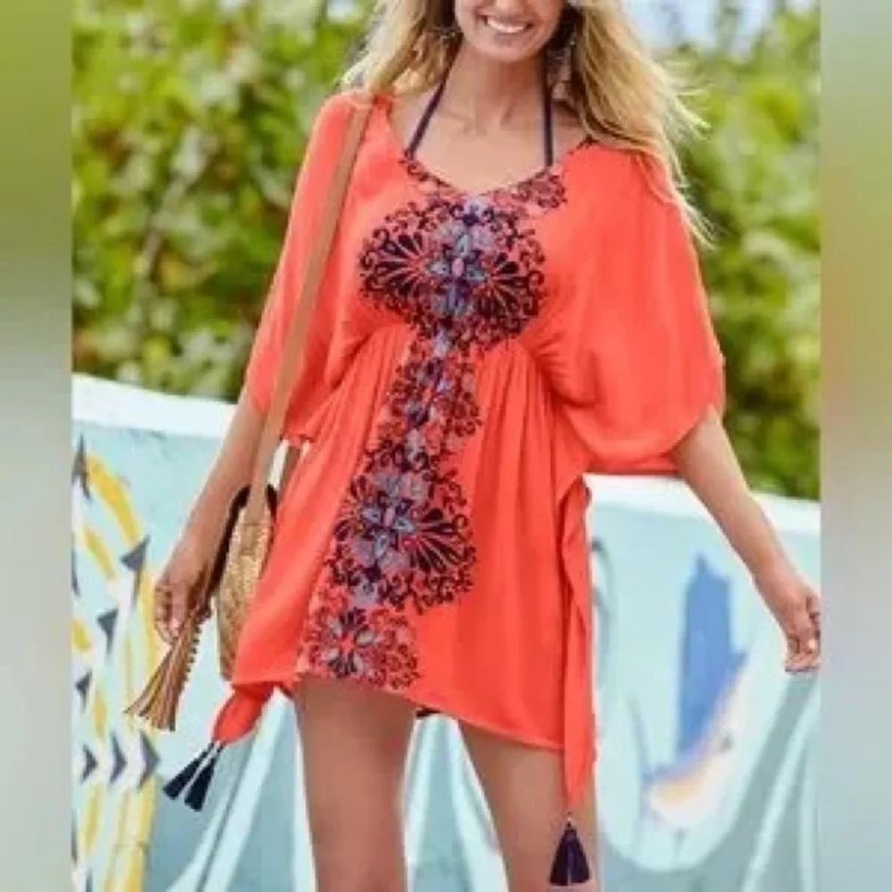VENUS Coral and Navy Swim Coverup NWOT